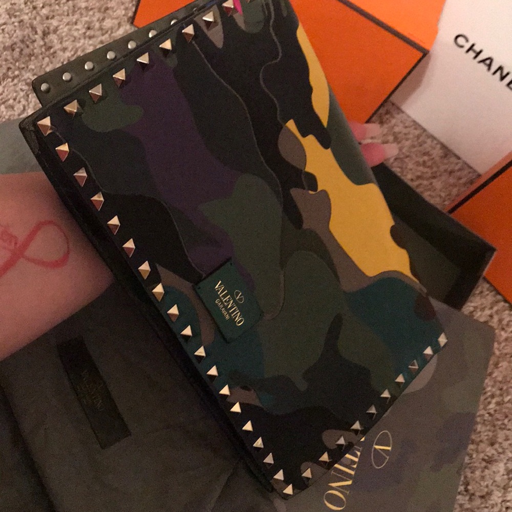 Valentino MultiColor Leather Camouflaged Clutch